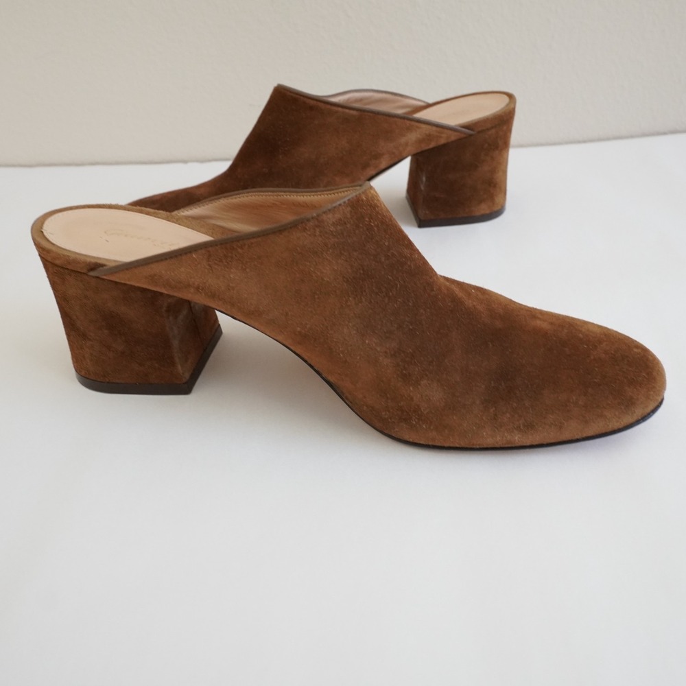 Gianvito Rossi Suede Block Heel Mules Womens 39 Brown Italy Classic Designer - Picture 11 of 12